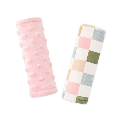 DILIMI Baby Car Seat Belt Covers, 2Pcs Carseat Shoulder Strap Pads, Soft Minky Car Seat Neck Covers, Newborn Car Seat Strap Protectors, Stroller Strap Covers for Baby Kids, Green Checkered