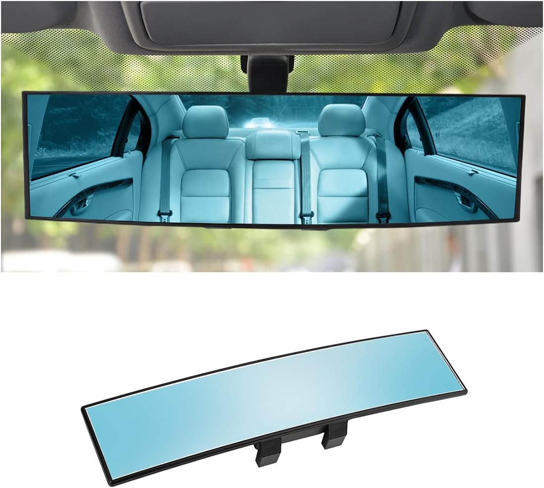 8sanlione Car Rearview Mirrors, Shock Resistant Interior Clip-on Panoramic Rear View Mirror for Car, Wide Viewing Range, 12 inch HD Universal Use for Cars, SUVs, Trucks, Vehicles (White)