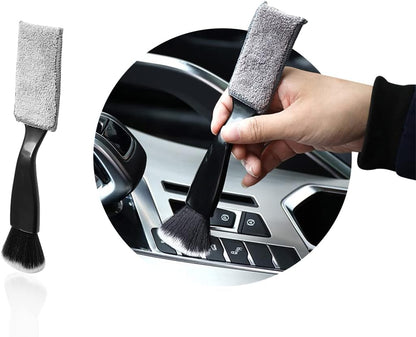 Ziciner 2 PCS Double Head Brush for Car Clean, Soft Auto Interior Duster Detailing Brushes, Universal Vehicle Dashboard Screen, Air Vents, Computer etc Cleaning Tool Accessories (Black)