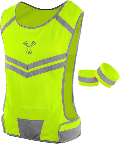 Reflective Running Vest with Pocket & 2 Bands, High-Visibility