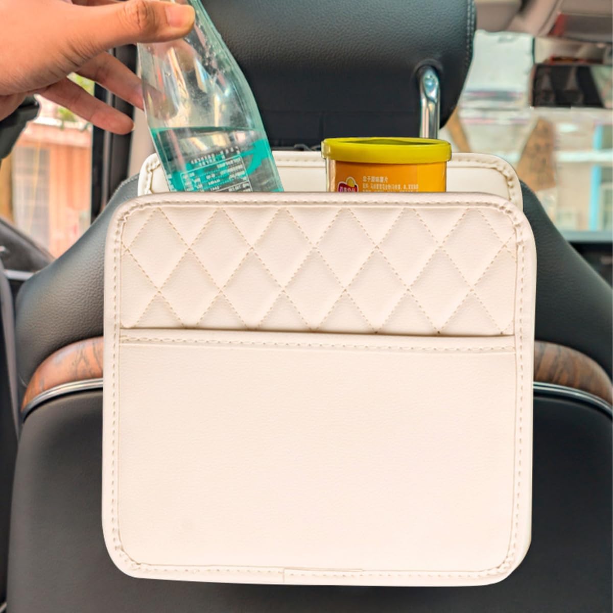 Mandark Car Seat Back Organizer, PU Leather Vehicle Backseat Hanging Storage Pocket, Multipurpose Auto Travel Essentials Accessories for Kids & Adults, Universal for Most Cars (Black)