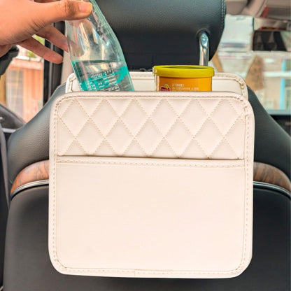 Mandark Car Seat Back Organizer, PU Leather Vehicle Backseat Hanging Storage Pocket, Multipurpose Auto Travel Essentials Accessories for Kids & Adults, Universal for Most Cars (Black)