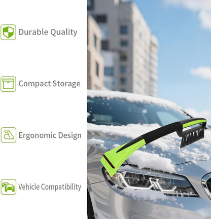 Snow Brush with Ice Scrapers for Car Windshield, Car Brush with Foam Grip, Winter Accessories, Wider Snow Scraper for Window, SUVs, Cars, Detachable Snow Removal Tool, Scratch-Free (Green)