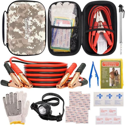 Car Roadside Emergency Kit with Battery Jumper Cables,Car Accessories for Men or Women,Automotive Safety Kit for Car,Vehicle, Truck or SUV,Gifts for Men or Him,Green