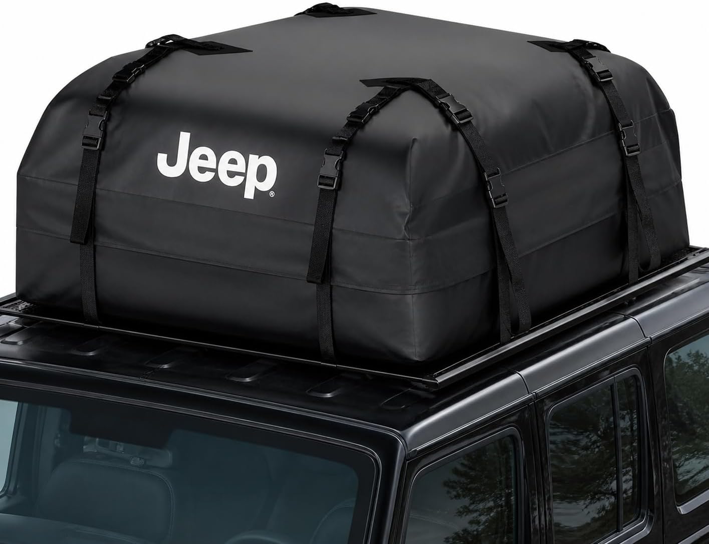 SR1 Performance USA Waterproof Rooftop Cargo Bag – Car Roof Carrier for Cars/SUVs with/Without Rack, Includes Non-Slip Mat, Heavy-Duty Straps, Lock for Secure Travel Storage (20 Cubic Feet, Jeep Logo)