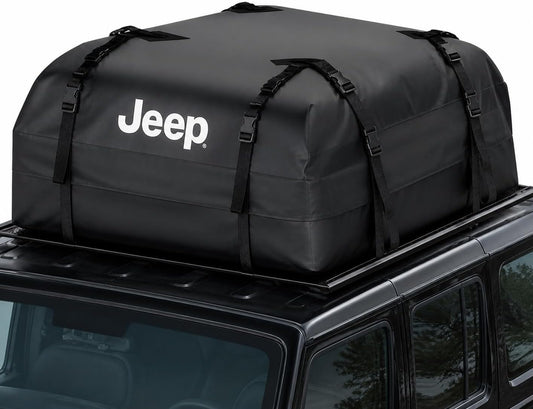 SR1 Performance USA Waterproof Rooftop Cargo Bag – Car Roof Carrier for Cars/SUVs with/Without Rack, Includes Non-Slip Mat, Heavy-Duty Straps, Lock for Secure Travel Storage (20 Cubic Feet, Jeep Logo)