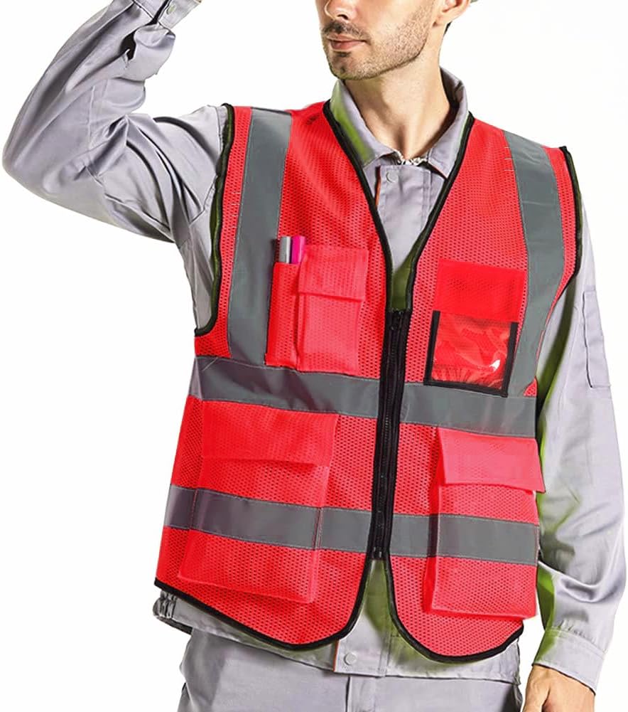 XIAKE Reflective Safety Vest for Men & Women High Visibility Class 2 Vest with Pockets Meets ANSI Standards
