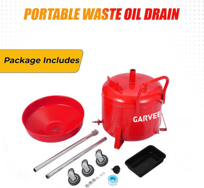 Garvee 8 Gallon Portable Waste Oil Drain Tank, Oil Lift Drain Pan Air Operated Drainer, Fluid Fuel Drainage Adjustable Funnel Height with Wheels