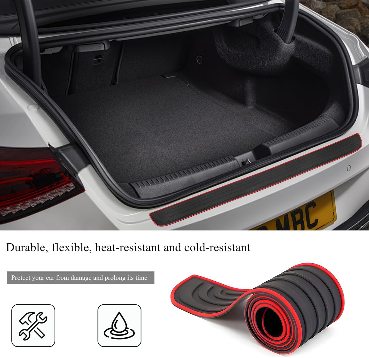 Car Rear Bumper Protector Guard, Anti-Scratch Auto Trunk Door Entry Protection Strip, Non-Slip Rubber Bumper Protective Cover Guard for Most Cars Trucks SUVs (Black, 41")