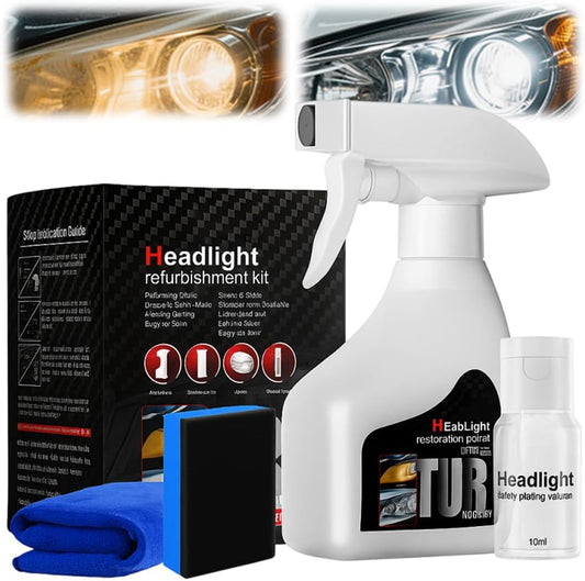 Upgrade Automotive Headlamp Restoration Fluid Kit, Car Headlight Cleaner and Restorer Coating Spray Kit, Headlight Restoration Kit for Foggy Yellowing Oxidation (1 Set)