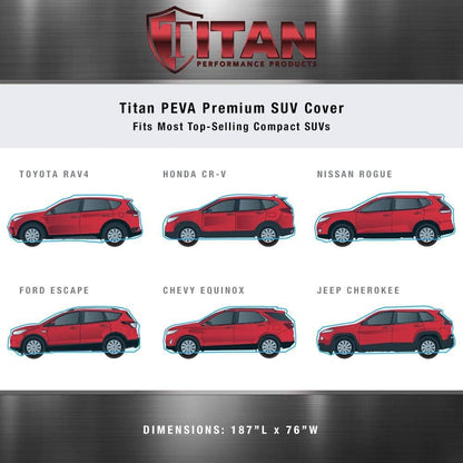 Titan Premium Multi-Layer PEVA Car Cover for Compact SUV 170-187". Waterproof, UV Protection, Anti-Scratch Protective Lining, Driver-Side Zippered Opening. Fits Rav4, Rogue, CR-V and More.