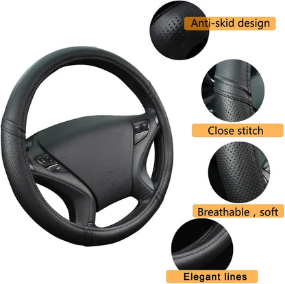 CAR PASS Waterproof Universal Fit Car Floor Mats, Faux Leather Car Carpet Mats, Black Car Mats with Anti-Slip Nibbs Backing & Driver Heel Pad Fit for SUV,Vans,sedans, Trucks,Set of 4pcs(All Black)