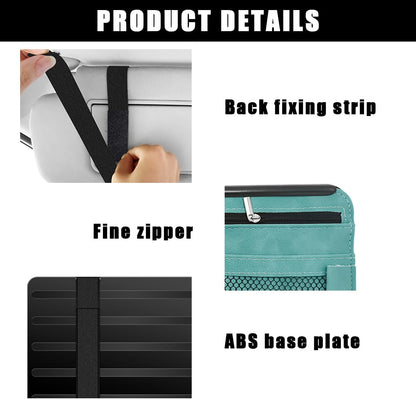 Yourkar Car Sun Visor Organizer, Soft Leather Surface Eyeglasses Note Card Holder Car Storage Bag, Scratch-Resistant Waterproof Auto Sunshade Organizer Bag, Car Accessories (Gray)