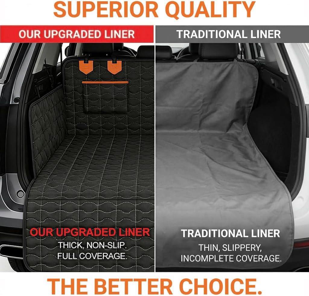 IJVAE SUV Cargo Liner for Dogs, Waterproof Dog Trunk Cover with Bumper Flap Protector, Pet Cargo Mat for SUVs Sedans Vans, Non-Slip Scratchproof Dog Seat Cover，Large Size Universal Fit, Black