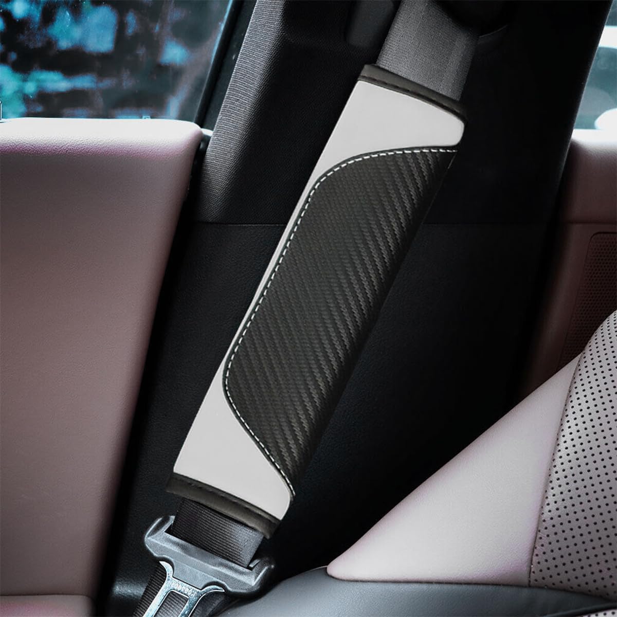 Osilly 2PCS Car Seat Belt Cover, Carbon Fiber Seatbelt Shoulder Protection, Soft Car Seat Belt Strap Cushion Protect Your Neck and Shoulder, Car Accessories Seat Belt Pad for Car Truck (Red)