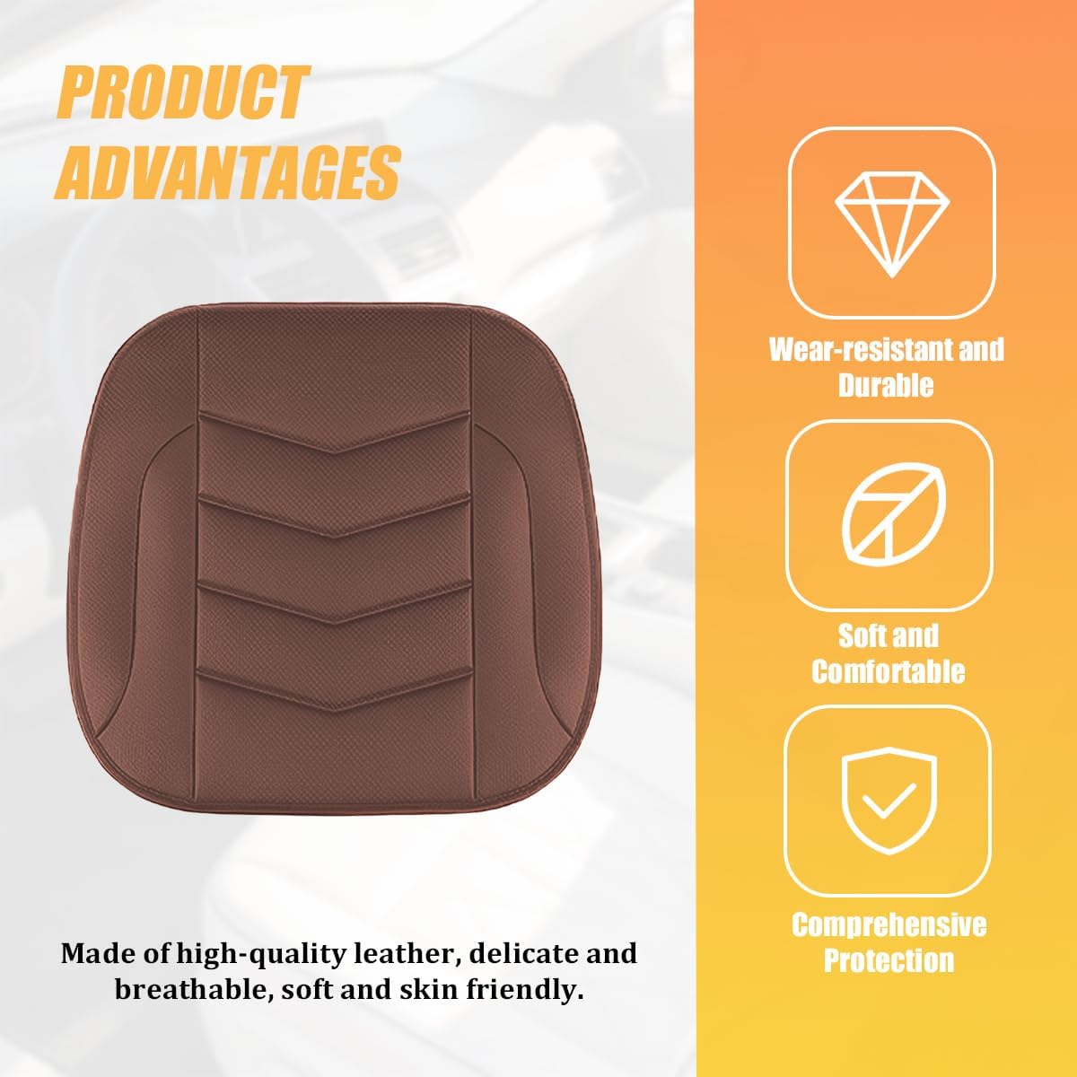 HZEL Car Front Bottom Seat Cover, Breathable Leather Full Wrapped Non-Slip Bottom Driver Seat Cushion with Storage Pocket, Comfortable Auto Interior Chair Protection Cover, Universal Fit (Coffee)