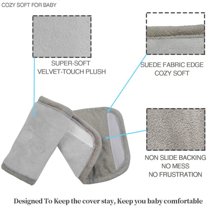 Car Seat Strap Covers for Baby Kids, Seat Belt Covers Strap Pads Cushion for boy Girl, Protect Neck and Shoulder rubbing, Anti-Slip Design, Universal for Stroller/Carrier/Pushchair Grey