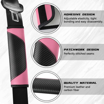 2PCS Car Seat Belt Cover Pad, Soft Carbon Fiber Leather Seatbelt Shoulder Protector for a More Comfortable Driving, Universal Safety Belt Strap Cover to Protect Your Neck (Blue)