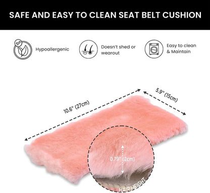 Andalus Brands 2 Pack Genuine Merino Wool Sheepskin Seat Belt Cover – Soft Shoulder Pad, Neck Cushion Protector – Authentic Car Accessories (Pearl)