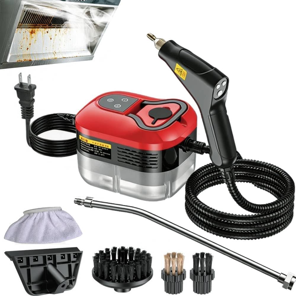 Portable Handheld Steam Cleaner: 2500W High Temperature Pressurized Steamer - Cleaning Machine with 6 levels Adjustable Steam for Multi-Surface, Kitchen, Bathroom, Furniture, Car, Windows (red)