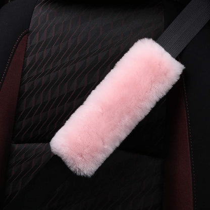 OGLAND Authentic Sheepskin Car Seat Belt Pad,2 Pack Soft Seat Belt Cover for Shoulder Pad Neck Cushion Protector Car Accessories by Genuine Natural Merino Wool (Misty Gray) - Colors A