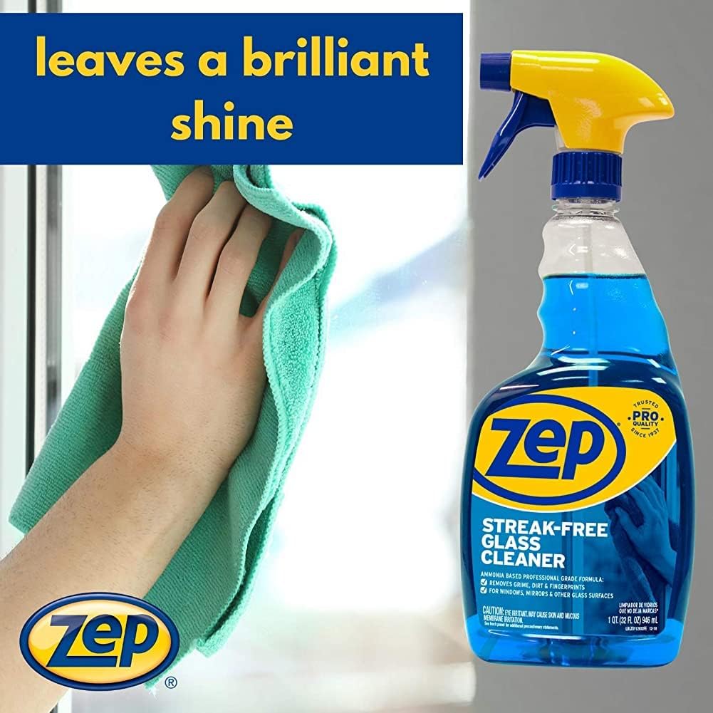 Zep Streak-Free Glass Cleaner - 1 Gallon (Case of 4) ZU1120128 - Professional Grade Formula that Cleans Dirt, Fingerprints, Grime, Smoke Haze, and Toothpaste on Windows, Mirrors, and Other Glass