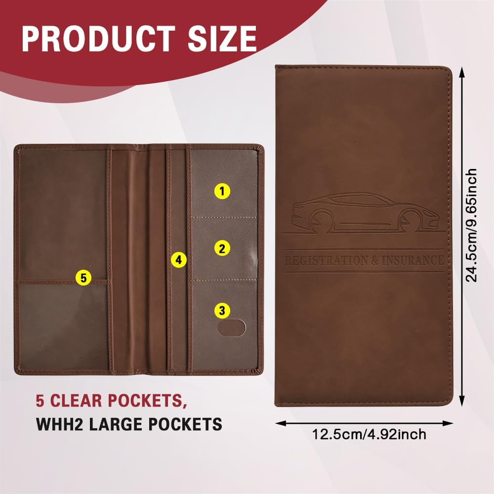Car Registration and Insurance Holder, Registration and Insurance Card Holder, Auto Glove Box Organizer with Magnetic Shut, PU Leather Automobile Documents Wallet for Cards (Dark Green)