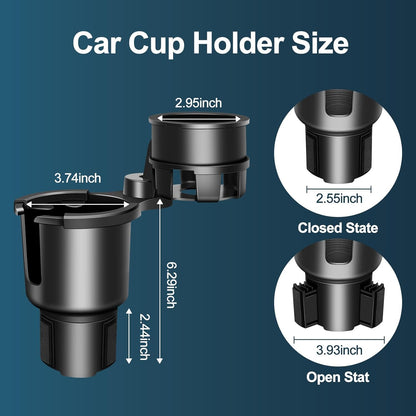JPart Car Cup Holder Expander, Cup Holder Expander, Cupholder Expander with Adjustable Extension Base and 360° Rotation Design, Fits Mugs, Cups, Large Water Bottles in 2.9"-3.8" (10-46oz), Black