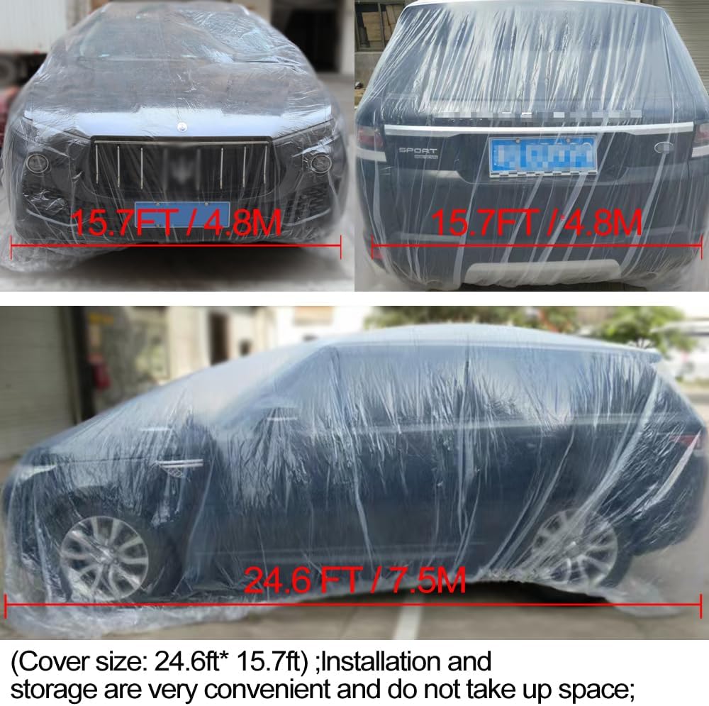4 Packs Disposable Car Cover Clear Plastic Car Cover Universal Rain Dust Garage Cover with Elastic Band Medium (12 ft x 22 ft)