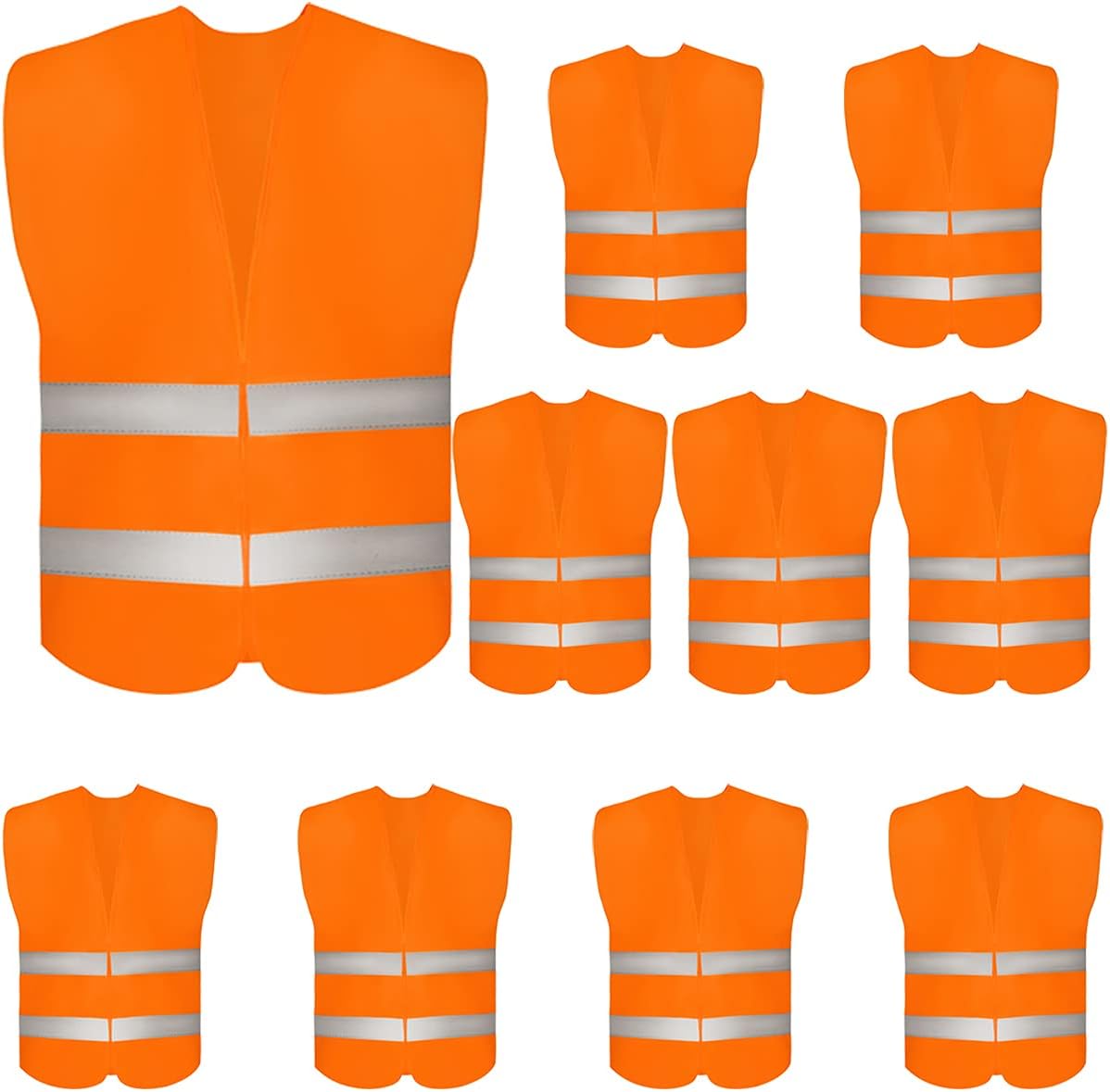 DUSKCOVE 10 Pack High Visibility Safety Vest for Traffic Work, Running, Surveyor and Security Guard - Construction Vest with 2 Reflective Strips, Made from Breathable and Neon Yellow Mesh Fabric