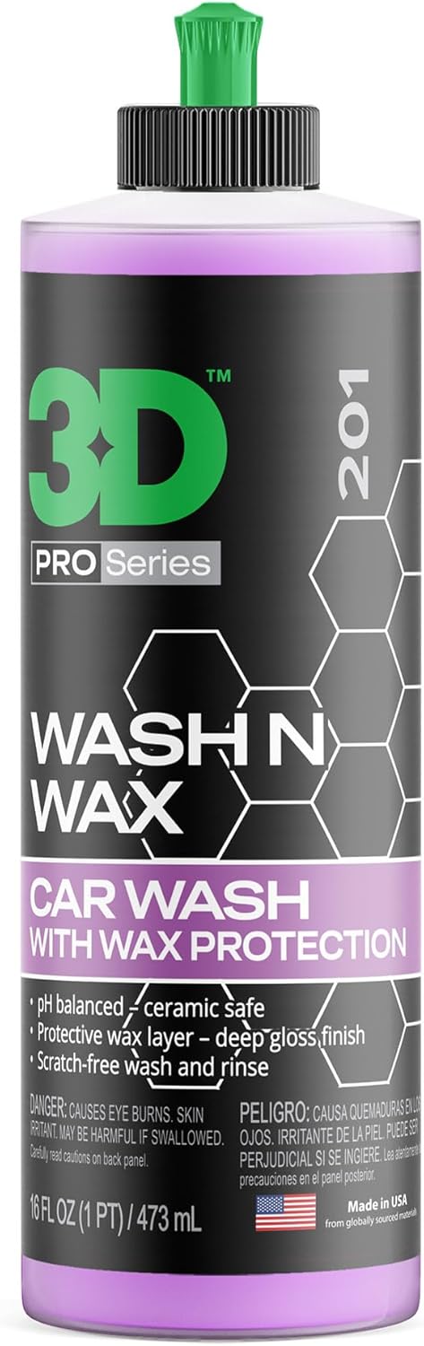 3D Wash N Wax Car Wash Soap - pH Balanced, Easy Rinse, Scratch Free Soap with Wax Protection - 1 Gallon