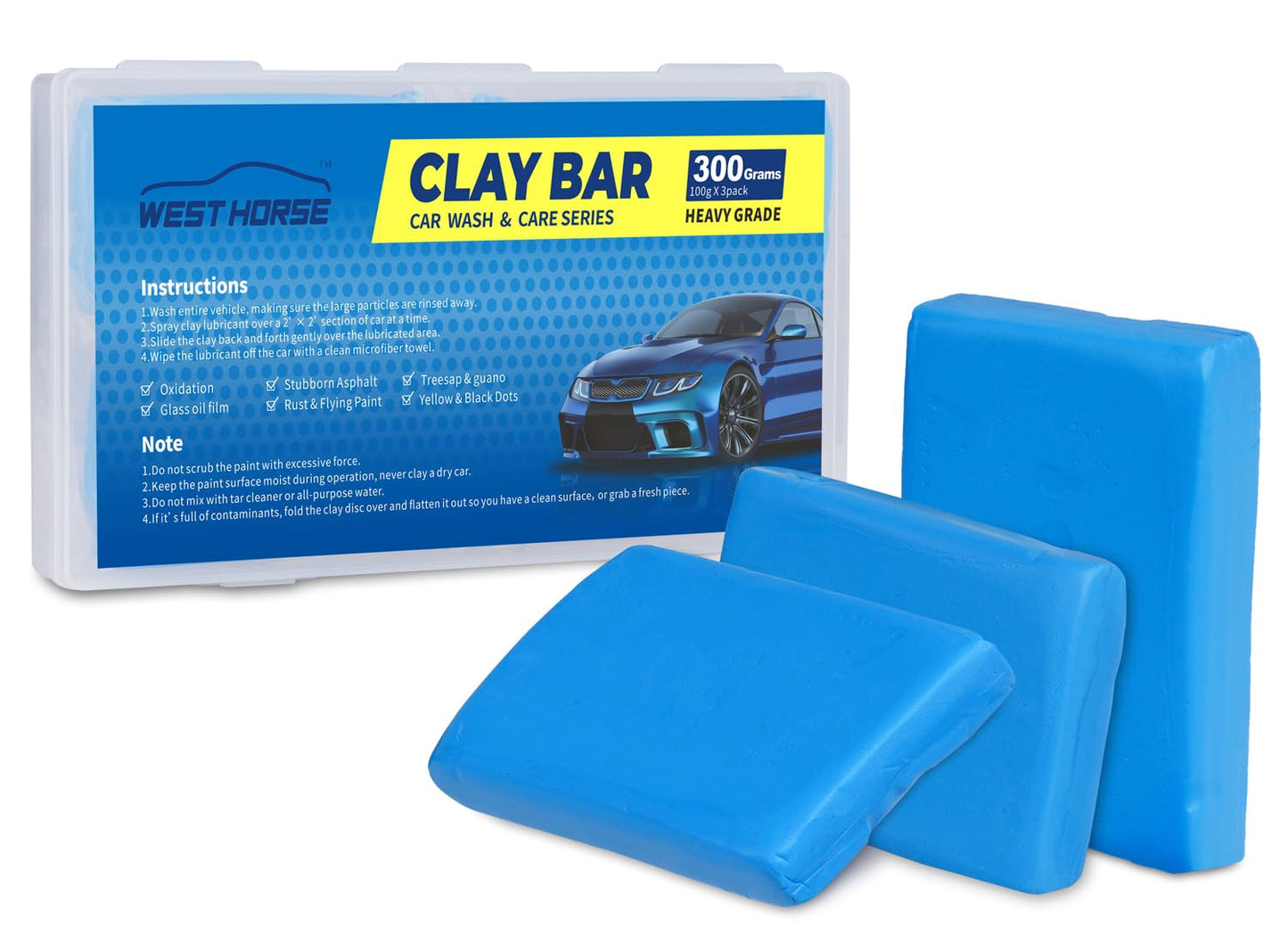 Clay Bar for Auto Detailing 3 * 100g, Automotive Clay bar Kit for Cars’Paint Surface, Metal and Glass, Prep for Sealants, Waxes and Coatings (3x100g, Blue, Heavy)