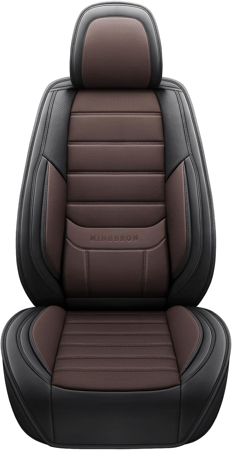 MINGBRON Car Seat Cover Full Set, Leather Car Seat Cover, Waterproof Seat Covers, Car Seat Cushion, Nappa Leather Seat Covers Car Seat Protector Universal Fit Most Cars Black