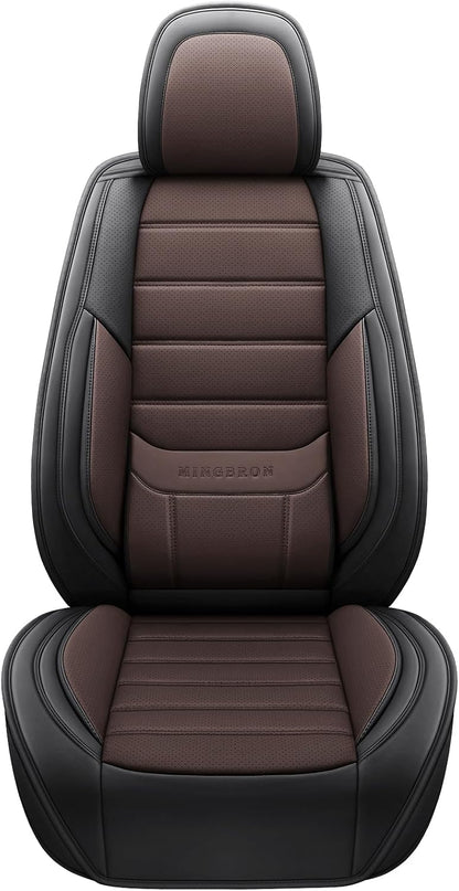 MINGBRON Car Seat Cover Full Set, Leather Car Seat Cover, Waterproof Seat Covers, Car Seat Cushion, Nappa Leather Seat Covers Car Seat Protector Universal Fit Most Cars Black