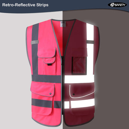 JKSafety 9 Pockets Class 2 High Visibility Zipper Front Safety Vest With Reflective Strips,Meets ANSI/ISEA Standard (Large, 150-Yellow) - Colors B