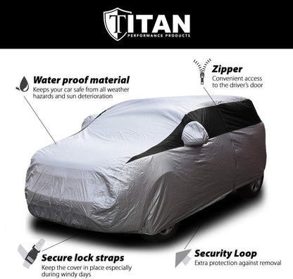 Titan Lightweight Poly 210T Car Cover for Compact SUV 170-187". Waterproof, UV Protection, Scratch Resistant, Driver-Side Zippered Opening. Fits Rav4, Rogue, CR-V and More.