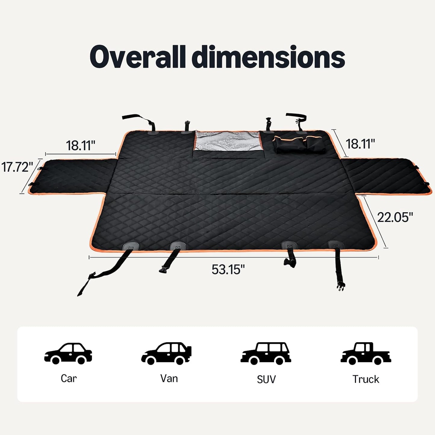 Amazon Basics Waterproof Dog Car Seat Cover, Scratch Proof Protector for Pet, Car Back Bench, 56 x 47 inch, Black