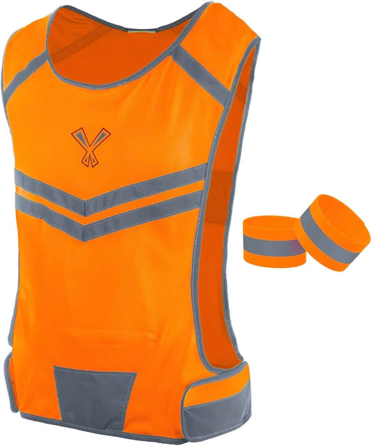 Reflective Running Vest with Pocket & 2 Bands, High-Visibility