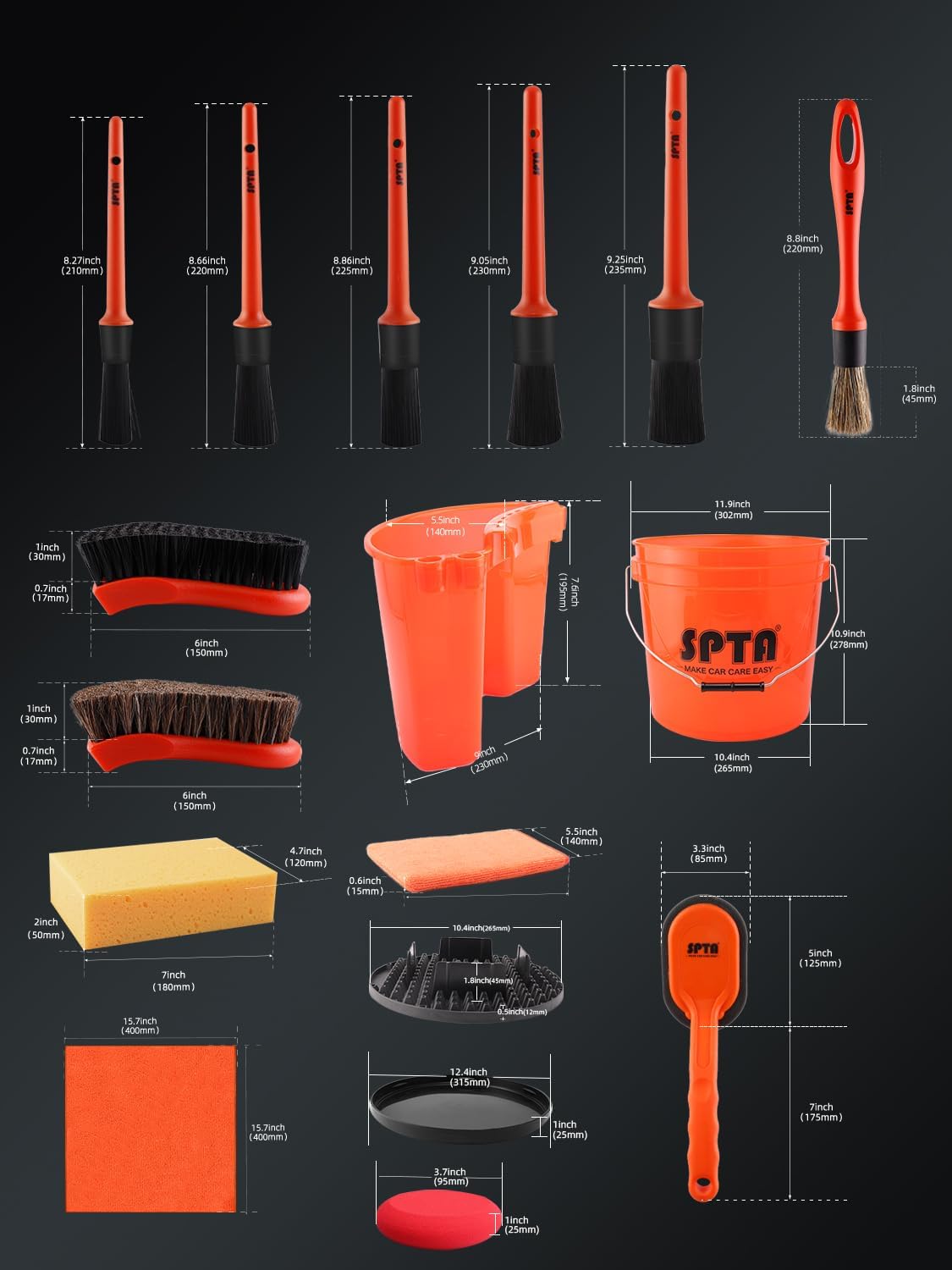 SPTA 32Pcs Car Wash Bucket Set, 20L Scratch Free Detailing Bucket with Car Wash Filter Wash Mitt Sponge Towels Tire Detailing Brush Set, Exterior Interior Car Detailing Set, Complete Car Care Tools