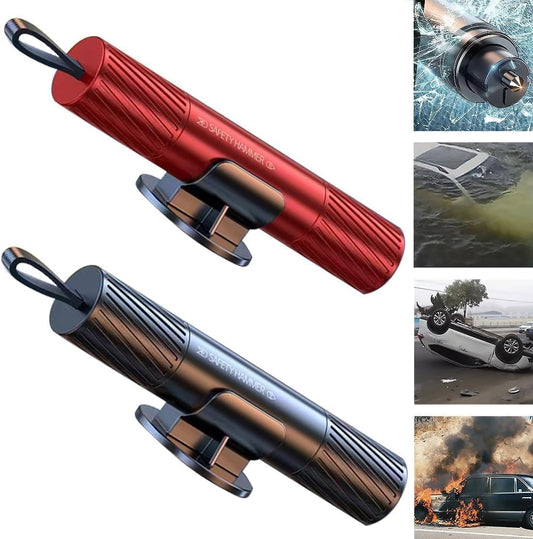 smosun Safehammer - Safe Hammer Glass Breaker Under Water, Car Hammer Seatbelt Cutter Window Breaker Emergency Escape Tool,Safehammer Glass Breaker for New Cars (3PCS Red & Black & Silver)