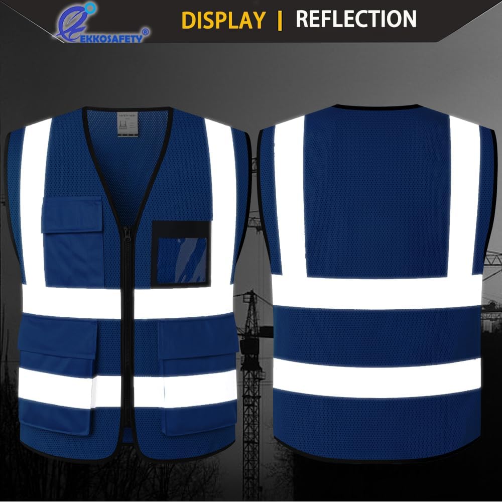 Reflective Mesh Safety Vest for Men Women with 5 Pockets and Zipper Front High Visibility Mesh Vest Hi Vis Construction Work Vest,Meets ANSI/ISEA Standards(EK175-Yellow-L)