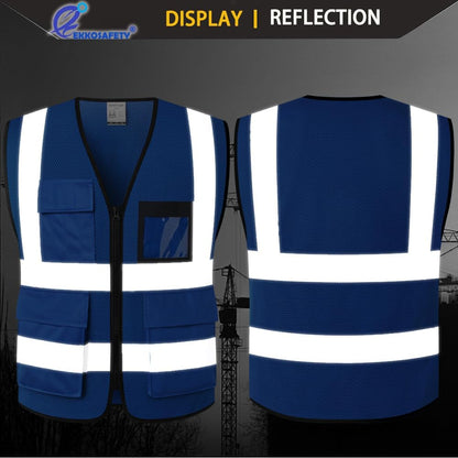 Reflective Mesh Safety Vest for Men Women with 5 Pockets and Zipper Front High Visibility Mesh Vest Hi Vis Construction Work Vest,Meets ANSI/ISEA Standards(EK175-Yellow-L)