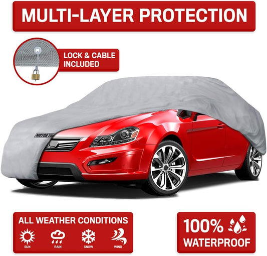 Motor Trend Breathable Lightweight Car Cover, Anti-Moisture Build-Up Water-Resistant Scratch-Resistant Travel-Friendly, Universal Fit for Cars SUVs Trucks Vans All-Weather Outdoor/Indoor, (XL) 210" L