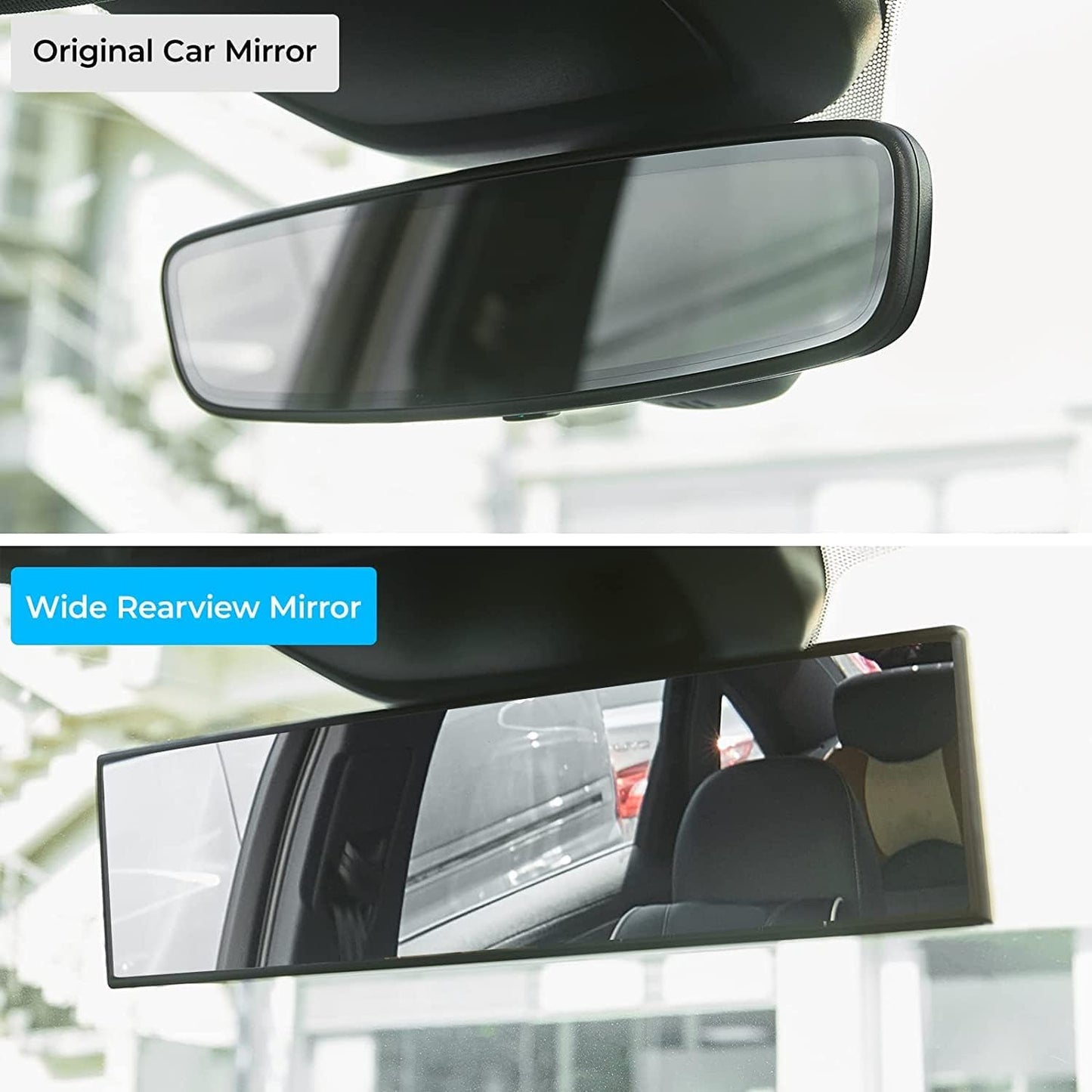 JOYTUTUS Panoramic Rear View Mirror, 12 Inch Wide Angle Clip On Mirror, Universal Car Interior Accessories, Convex Interior Mirror Reduces Blind Spot, Clear Vision Fits Car SUV Trucks