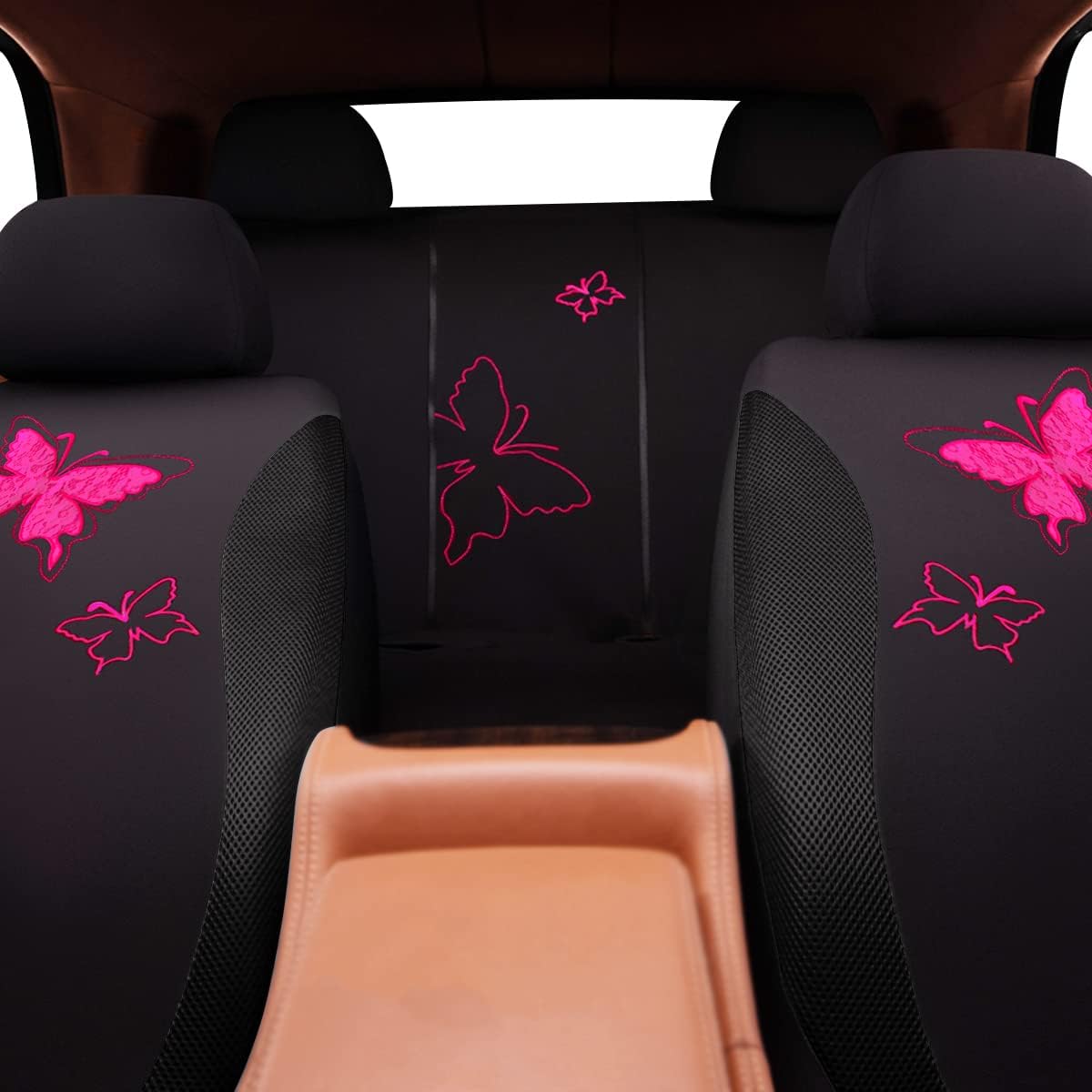 Flying Banner Butterfly car seat Covers ful Set Fashion Universal Lady Woman Female Rear Bench Split Colorized (Pink, 2 Fronts - Lace)