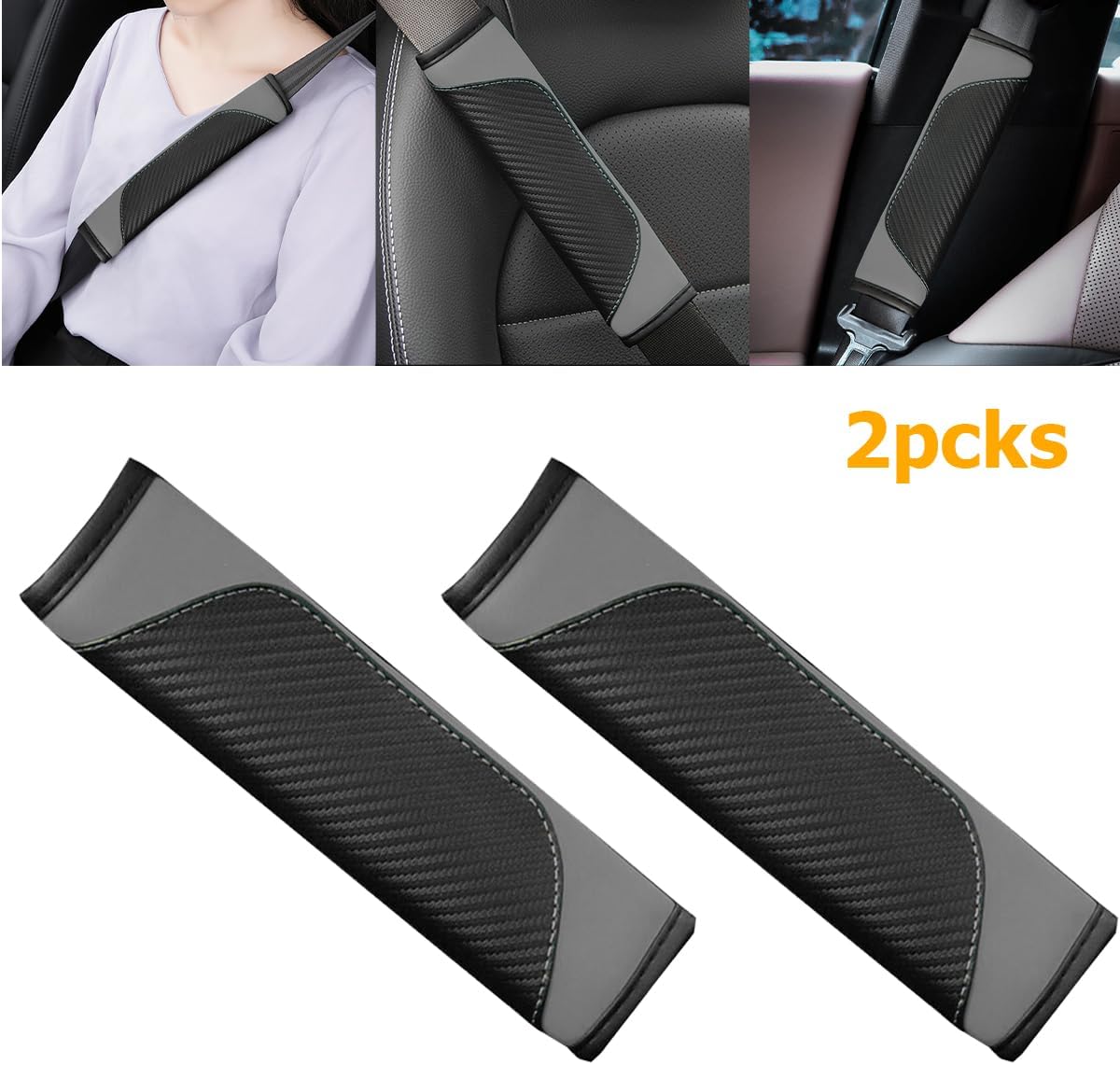 Osilly 2PCS Car Seat Belt Cover, Carbon Fiber Seatbelt Shoulder Protection, Soft Car Seat Belt Strap Cushion Protect Your Neck and Shoulder, Car Accessories Seat Belt Pad for Car Truck (Red)
