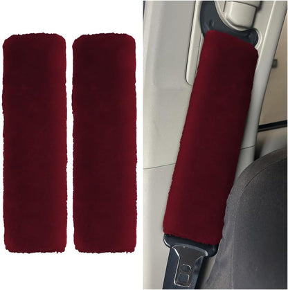 2PCS Car Seat Belt Cover Pads - Soft Faux Sheepskin Seat Belt Shoulder Strap Cover Harness Pad for Comfortable Driving - Universal Fluffy Car Seatbelt Cushion Protect Shoulder&Neck (Black)