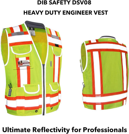 Dib Safety Reflective Mesh Vest ANSI Class 3, High Visibility with Pockets and Zipper, Made with 3M Reflective Tape, Yellow XL