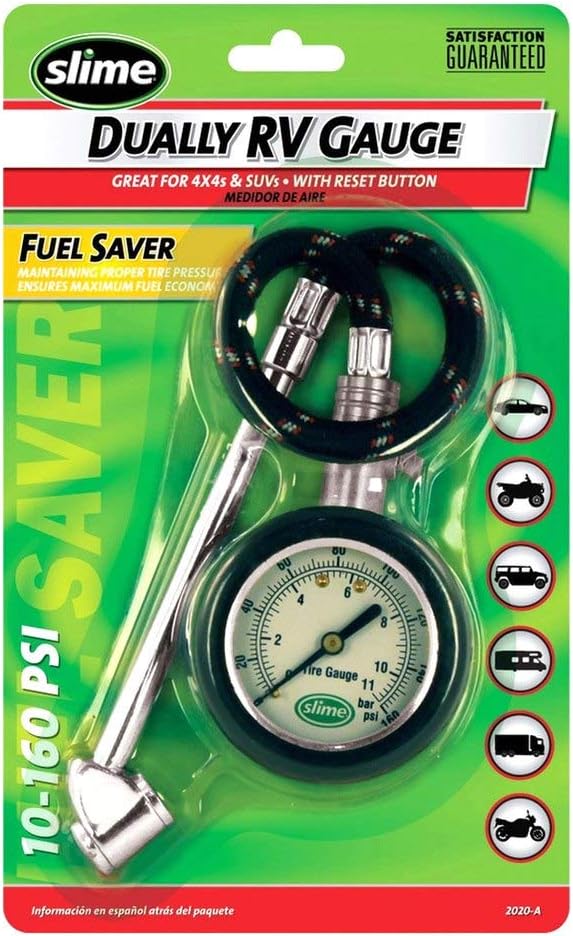 Slime 20049 Tire Pressure Gauge, Large Face Dial Analogue Gauge, 5-60 PSI