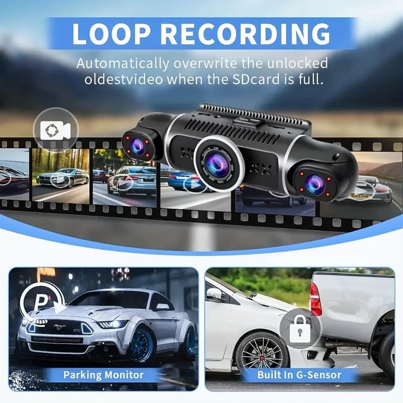 1080P Dual Dash Camera for Car Front and Inside Dashcam Car Security Video Recorder,170°Wide Angle Vehicle Cam,WDR,G-Sensor,2’’ IPS Screen,Loop Recording,Night Vision (Dual Dash Cam Without Card)